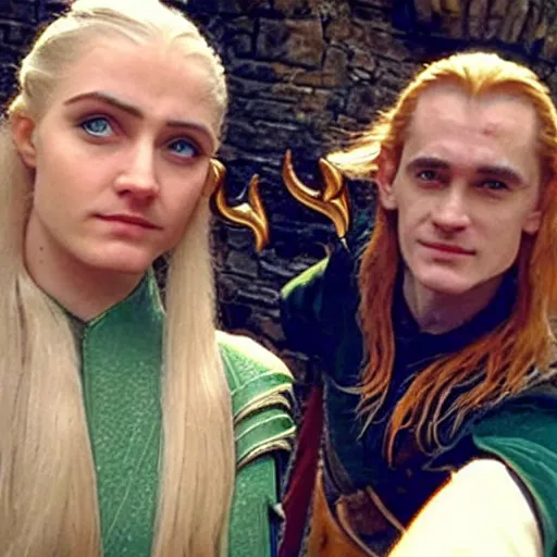 Prompt: legolas from lord of the rings taking a selfie with sauron from lors of the rings