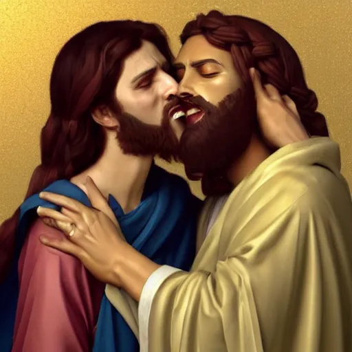 Image similar to jesus kissing a sensual woman in jerusalem, artstation