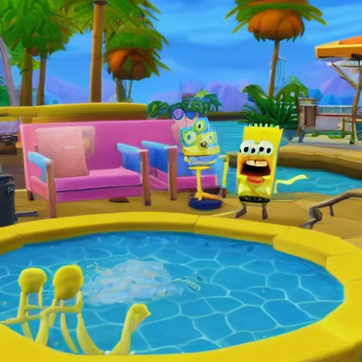 Prompt: a screenshot of spongebob in sims 4