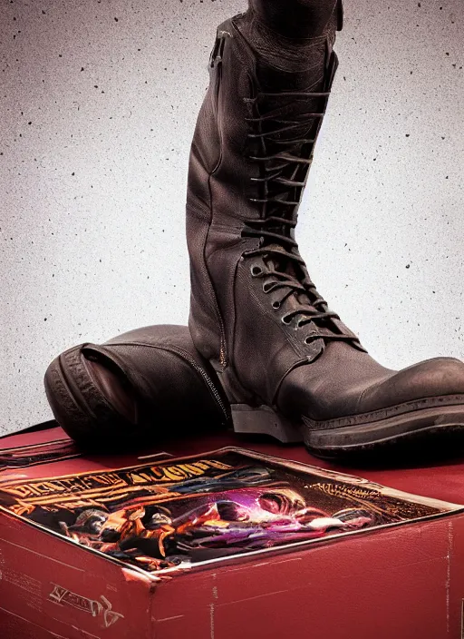 Image similar to hyperrealistic and heavy detailed product photo off white avant garde boot of thanos ( marvel comics ), in front of white back drop, whole shoe is in picture, leica sl 2 5 0 mm, vivid color, high quality, high textured, real life