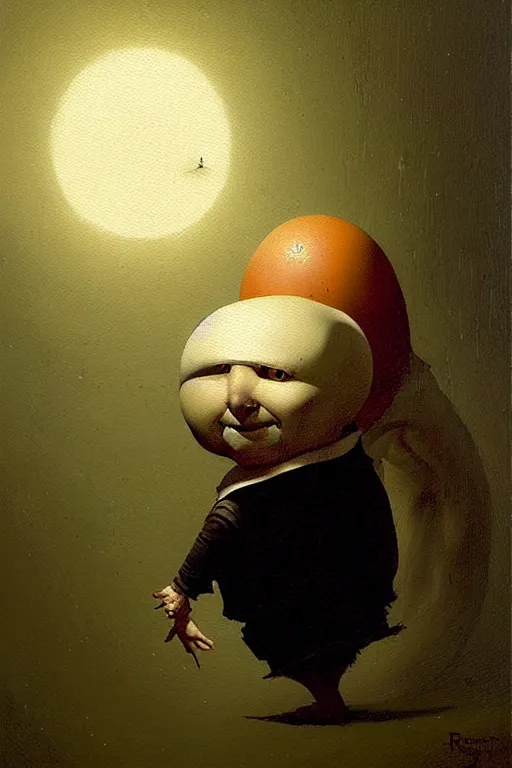 Prompt: hieronymus bosch greg rutkowski, oil painting of humpty dumpty