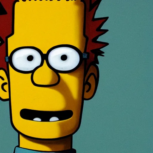 Prompt: closeup portrait photo of bart simpson as hipster neuron character, by annie liebovitz