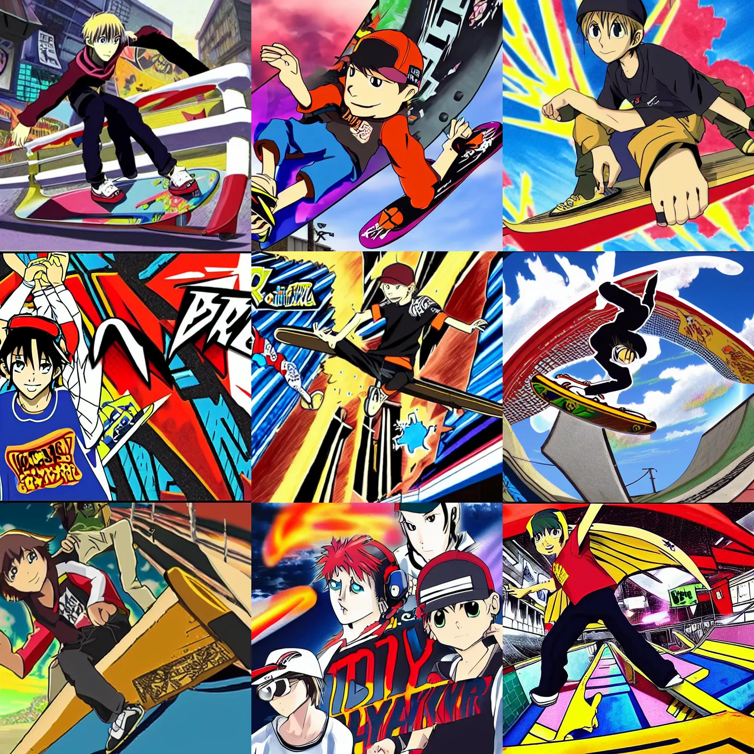 Prompt: tony hawk pro skater anime