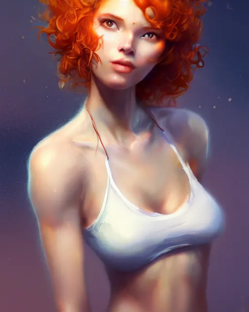 Image similar to cute happy female chef, perfect face, white halter top, ginger hair, abs, cinematic, stunning, elegant, highly detailed, psychedelic, digital painting, artstation, smooth, hard focus, illustration, art by jessica rossier and and brian froud