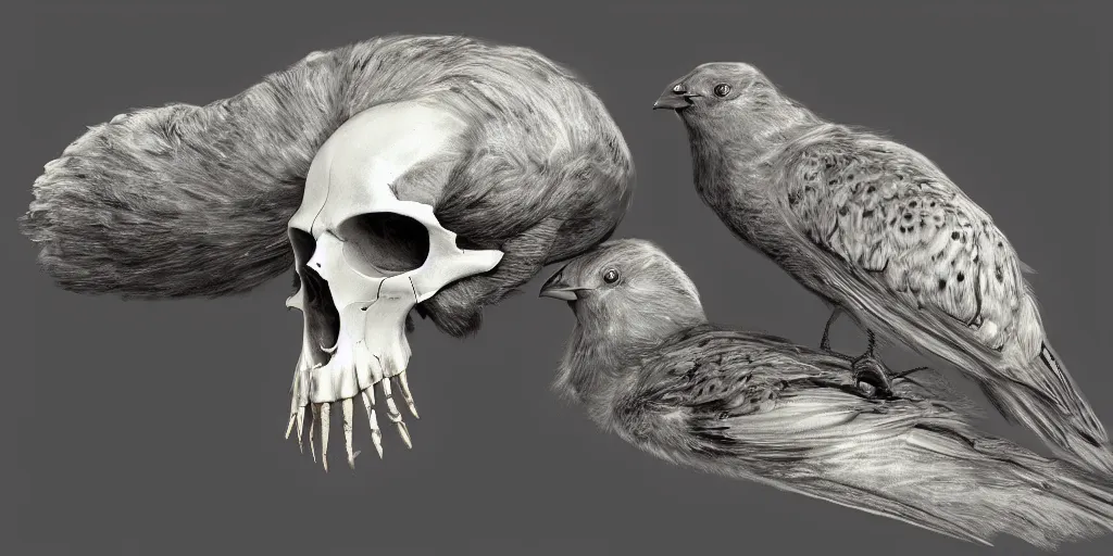 Prompt: photorealistic bird skulls, by katrina van grouw and bruce mahalski. occult photorealism, uhd