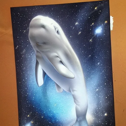 Prompt: beluga whale face only, nebula space background, pencil drawing, higher detailed, realistic