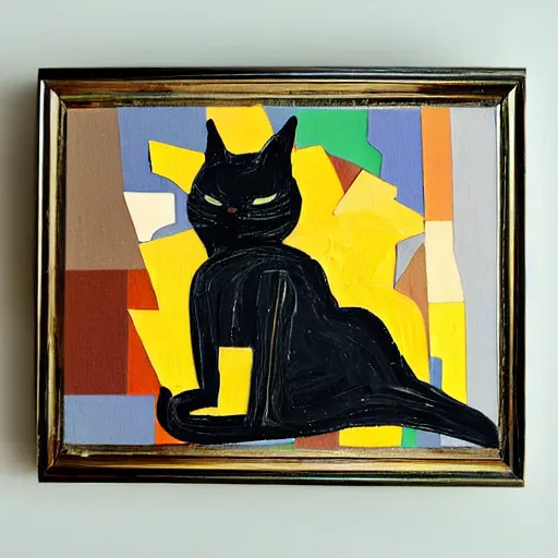 Image similar to aan abstract oil painting of a black cat sleeping in the style of gehry and gaudi