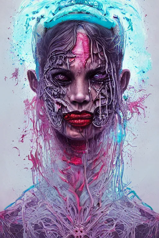 Image similar to nightmare portrait of the awakening of my 3rd eye,full character, melting ,8k,by tristan eaton,Stanley Artgermm,Tom Bagshaw,Greg Rutkowski,Carne Griffiths, Ayami Kojima, Beksinski, Giger,trending on DeviantArt,face enhance,hyper detailed,minimalist,horror, android, full of colour