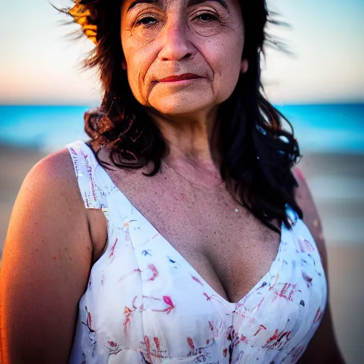 Prompt: a portrait of penelepe cruz in a beach, sigma 8 5 mm f / 1. 4