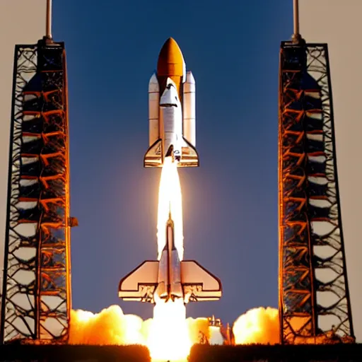 Prompt: “award winning space shuttle launch photograph, 4K, ultra realistic”