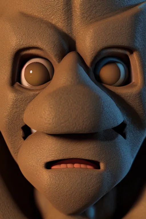 Prompt: happy golem face portrait, close up, awarded animation, cinematic lightning, octane render, unreal engine