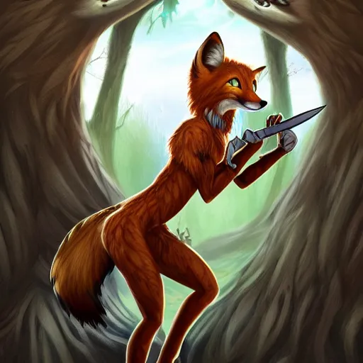 Prompt: award-winning extremely detailed FurAffinity cartoon fantasy art of a wild naturally beautiful shapely fur-covered anthro Celtic warrior female fox with black paws and dazzling eyes and a long tail and long braided hair, wielding a knife, 4k, Hibbary, Dark Natasha, Goldenwolf, realistic shading, trending on FurAffinity