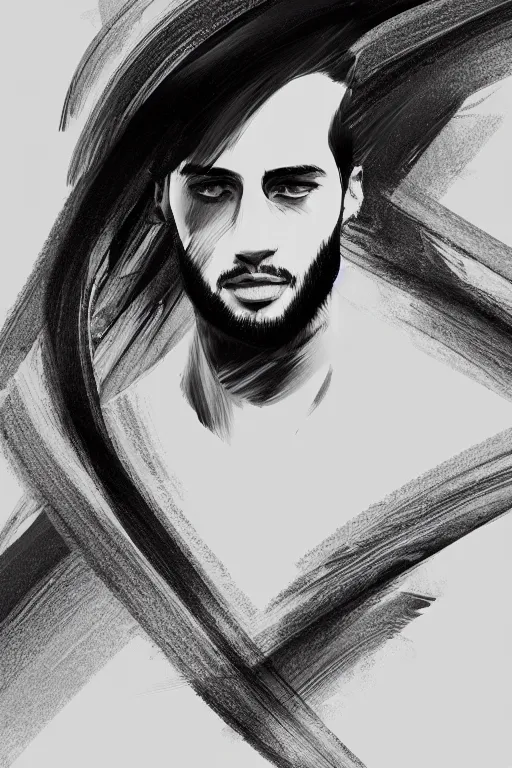 Image similar to minimal thick brush strokes of a thin athletic male, abstract minimalist line art, beautiful, flowing brush strokes, dramatic painting, digital art trending on artstation