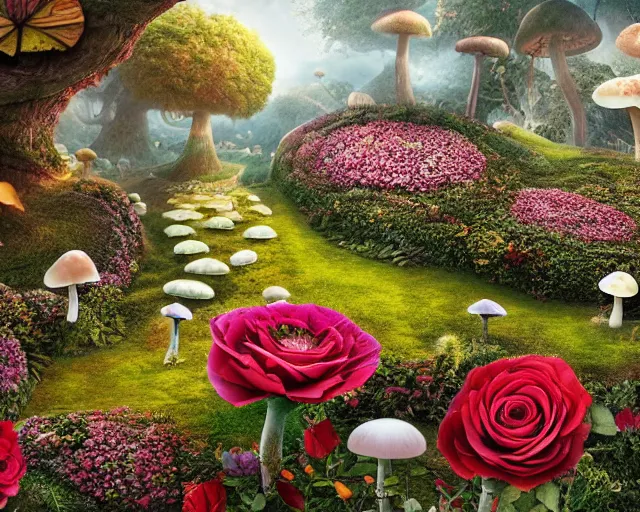 a beautiful matte painting of a alice garden in the, Stable Diffusion