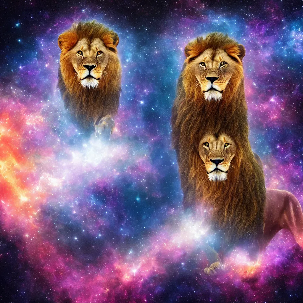 Image similar to lion in a galaxy made of stars, space, nebulas stars