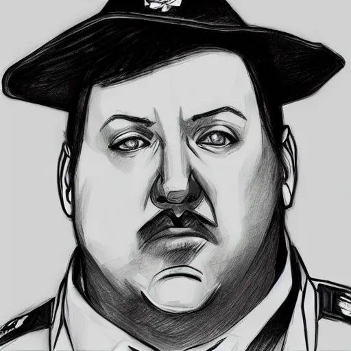 Prompt: paul blart mall cop by yoji shinkawa, pencil drawing, professional illustration, trending on artstation, portrait