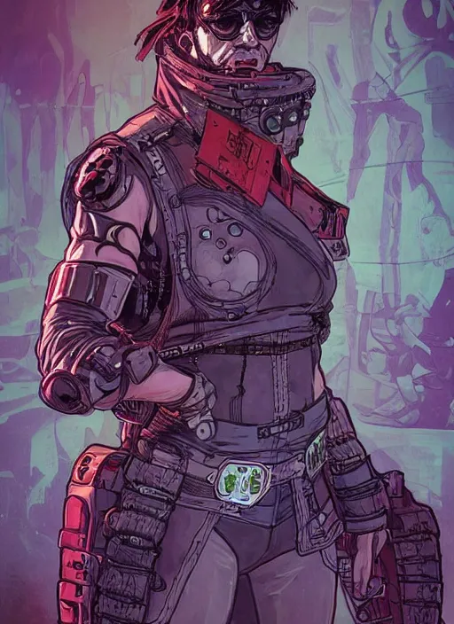 Image similar to cyberpunk circus wrestler. portrait by ashley wood and alphonse mucha and laurie greasley and josan gonzalez and james gurney. splinter cell, apex legends, rb 6 s, hl 2, d & d, cyberpunk 2 0 7 7. realistic face. character clothing. vivid color. dystopian setting.