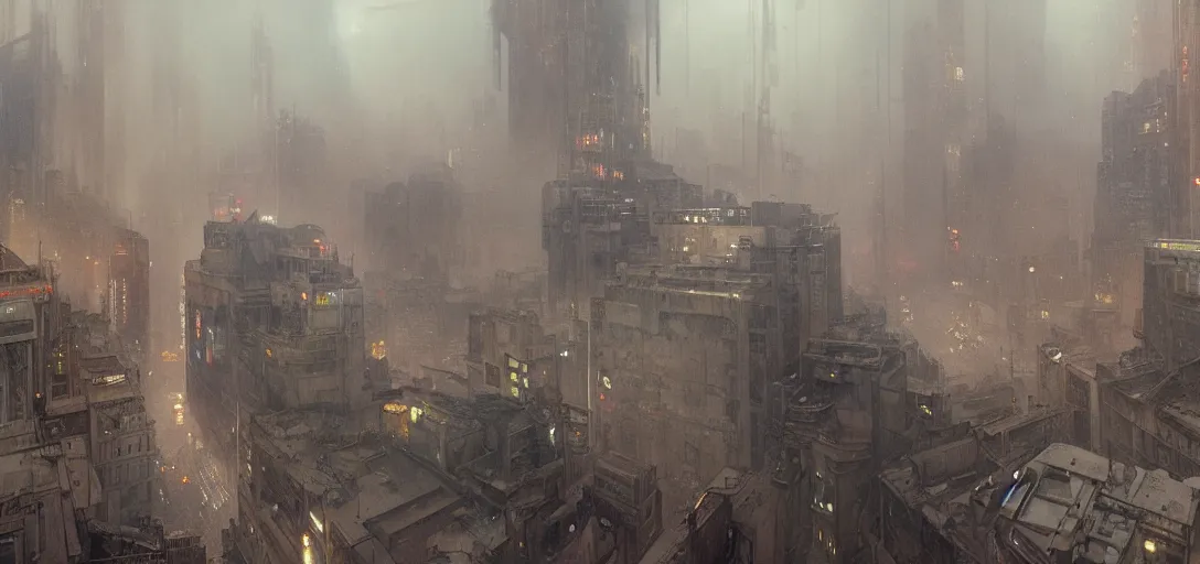 Image similar to 2 0 1 8 blade runner movie still cityscape from roof, sci - fi elegant by dennis villeneuve, tom anders, zorn hans, dragan bibin, thoma, greg rutkowski, ismail inceoglu illustrated sand storm alphonse mucha