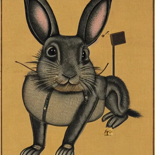 Prompt: Steampunk animatronic in the shape of a rabbit, Japanese painting