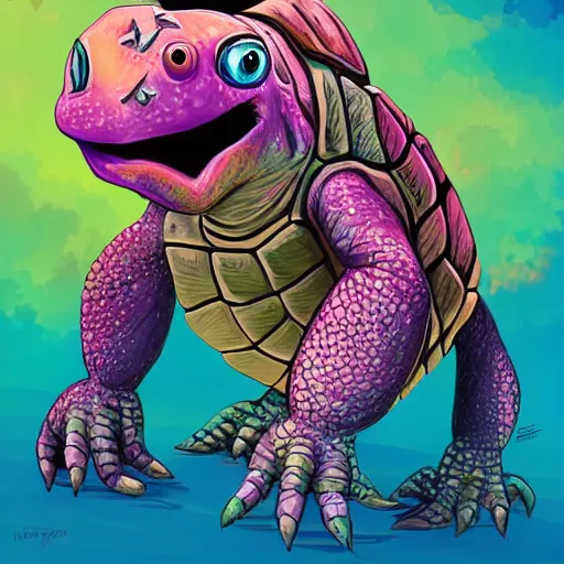 Image similar to a cute turtle monster ,colorful, digital art, fantasy, magic, trending on artstation, ultra detailed, professional illustration by Walt Disney