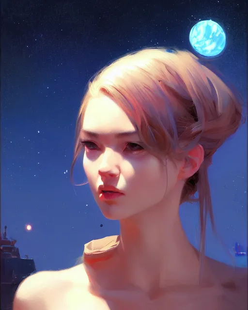 Image similar to a potrait of a space fanstasy cat, fine details. night setting. realistic shaded lighting poster by ilya kuvshinov katsuhiro, artgerm, jeremy lipkin and michael garmash, unreal engine, radiant light, detailed and intricate environment, digital art, trending on art station