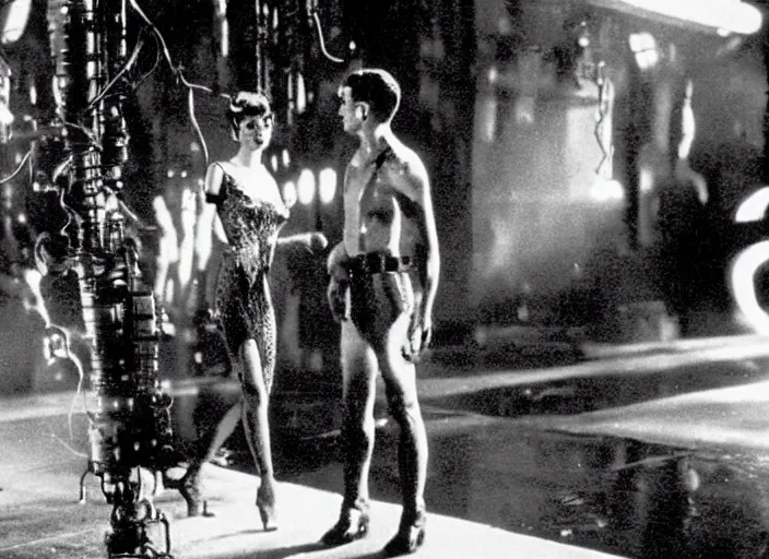 Prompt: scene from the 1952 science fiction film Blade Runner