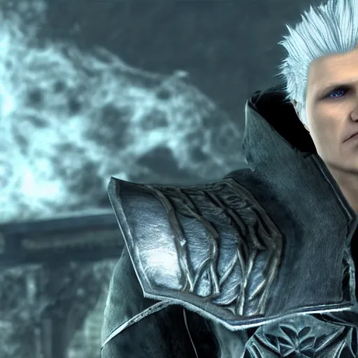 Image similar to Close-up screenshot of Vergil from Devil May Cry in Skyrim