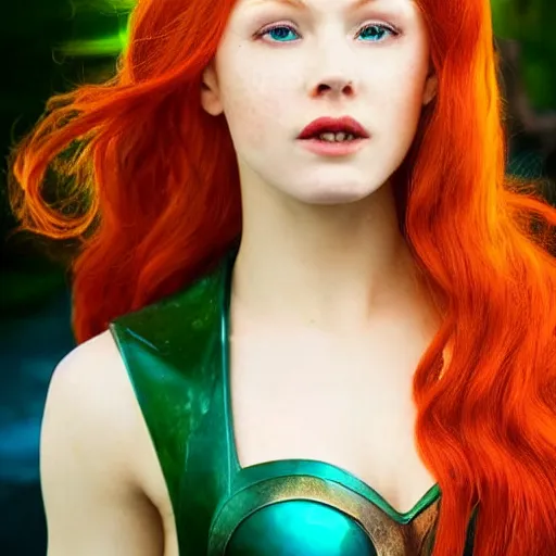 Prompt: of a of redhead girl as new mera from aquaman photorealistic
