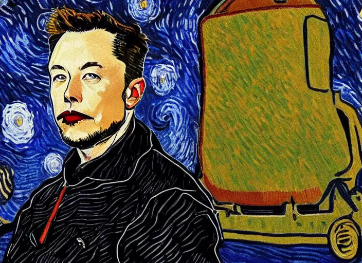 Image similar to self potrait of elon musk in van gogh style