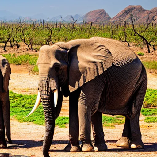 Image similar to Elephants drinking wine at a desert oasis, 8K HD nature photo