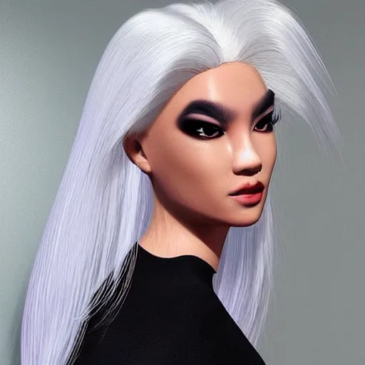 Image similar to “These 3D portraits are unbelievably incerdibly realistic. nvidia hairworks. portrait of Gorgeous girl with white hair futuristic. In bodysuit. By Charli Amani. By Bobbang. perfect facial detail, beautiful, elegant
