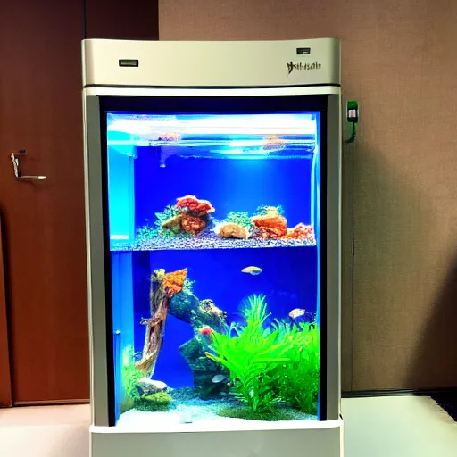 Image similar to fishtank, vending machine, digital art