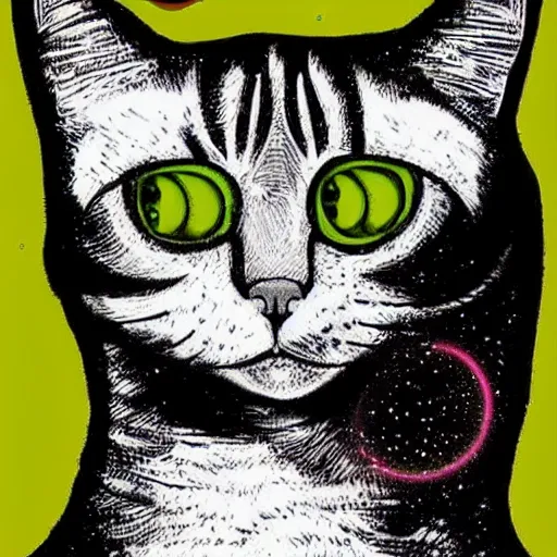 Image similar to a cat with laser eyes, lasers shooting, epic, trending, underground art, acid trip, dmt, cat