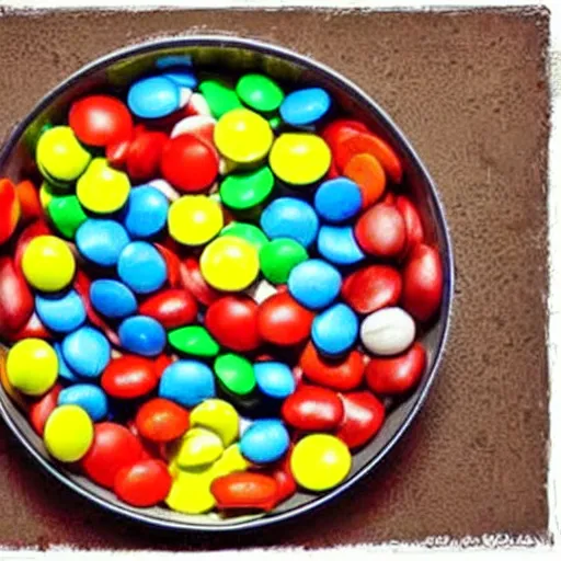 Prompt: eminem's face in a bowl of m & ms, high detail