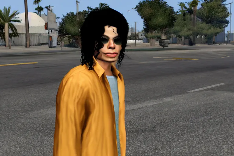 Prompt: Michael Jackson in GTA SA Vinewood screenshot