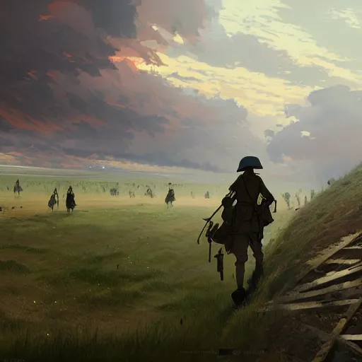Image similar to the battle of the somme, highly detailed, digital painting, concept art, sharp focus, by makoto shinkai