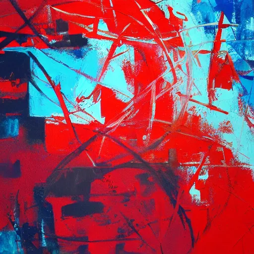Image similar to acrylic abstract painting on canvas using primary red paint