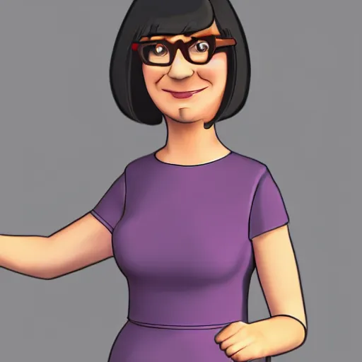 Image similar to Tina Belcher as a real person, photorealistic