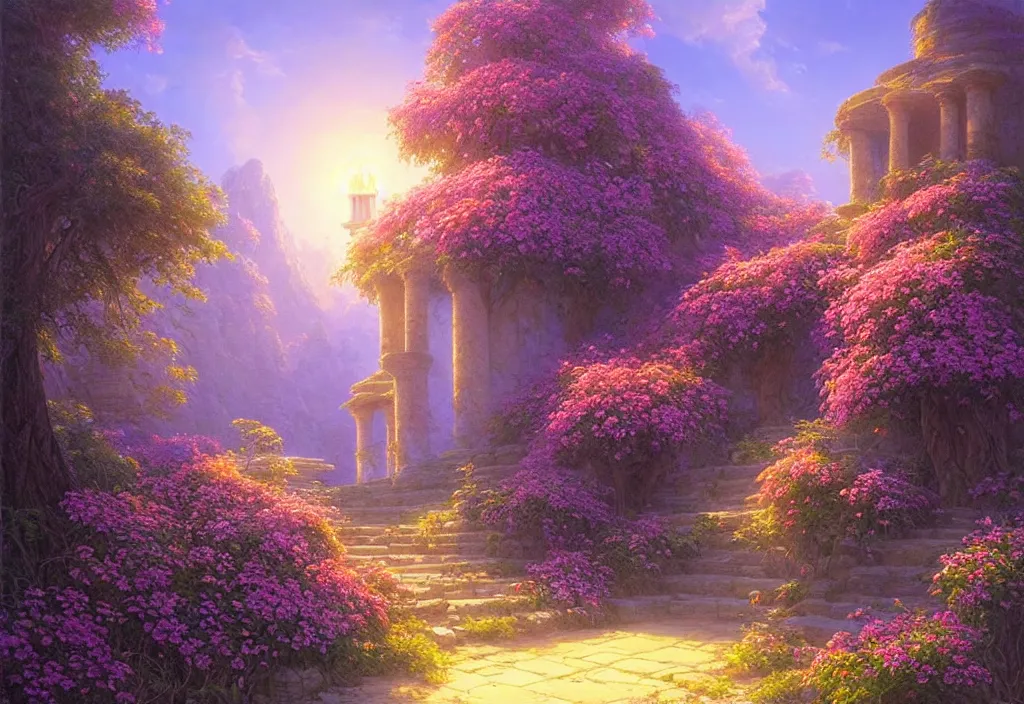 Prompt: wildflowers temple, radiant light, sylvain sarrailh, ferdinand knab