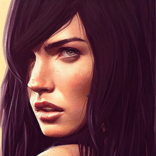 Image similar to “ portrait of megan fox by greg rutkowski, young, attractive, highly detailed portrait, scifi, digital painting, artstation, concept art, smooth, sharp foccus ilustration, artstation hq ”