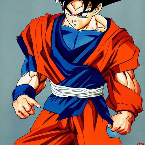 Prompt: goku painted by leyendecker