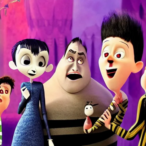 Image similar to a still from the live action hotel Transylvania movie