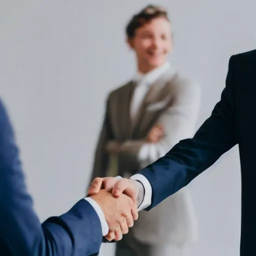 Image similar to photograph of a people in suits shaking hands, white background, close up