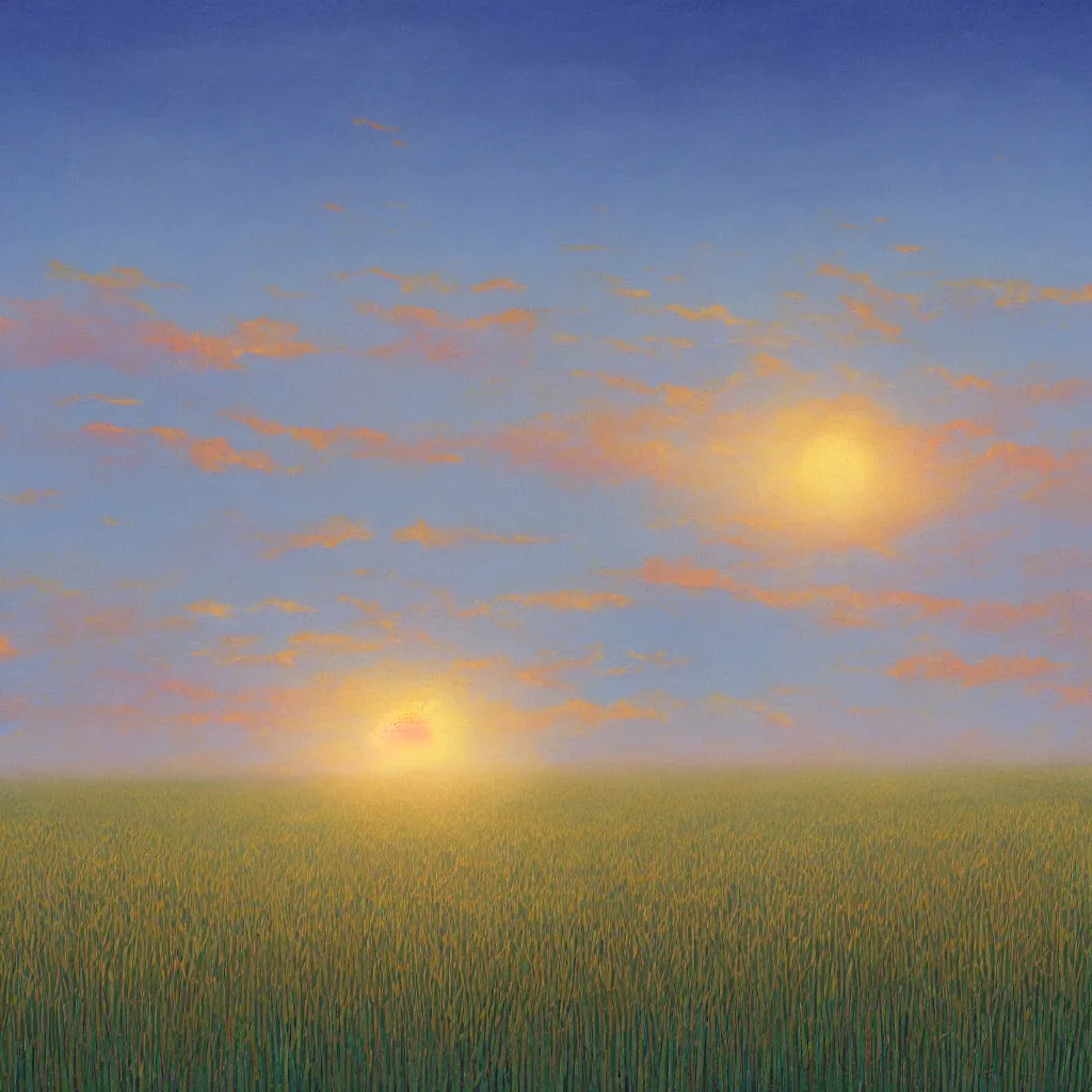 Image similar to sharp focus, breath taking beautiful, Aesthetically pleasing, gouache field of grain at sunset, digital concept art background by Hayao Miyazaki and Studio Ghibli, fine art, official media, high definition, illustration, ambient lighting, HDR, HD, UHD, 4K, 8K, cinematic, high quality scan, award winning, trending, featured, masterful, dynamic, energetic, lively, elegant, intricate, complex, highly detailed, Richly textured, Rich vivid Color, masterpiece.