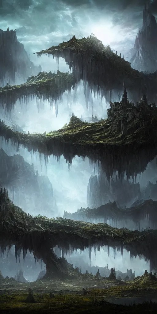 Prompt: dark fantasy world, hyper realistic, sci-fi, landscape, nature