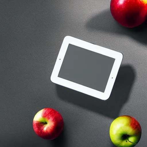 Image similar to a tablet in the shape of an apple with white accents designed by apple