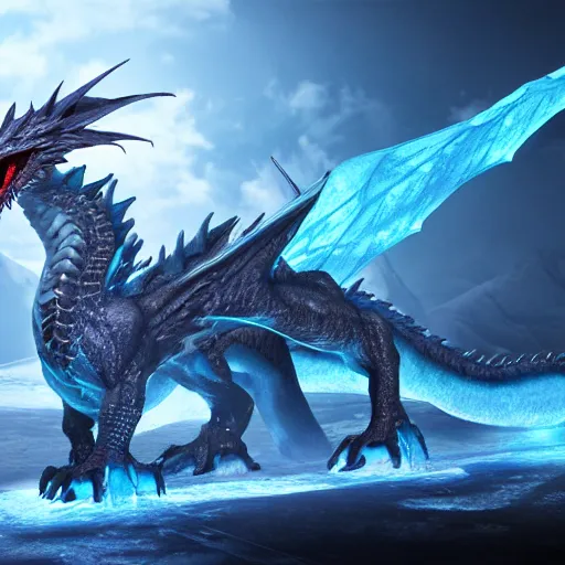 Image similar to raging ice dragon d&d, concept art, aesthetic octane render, 8k HD resolution