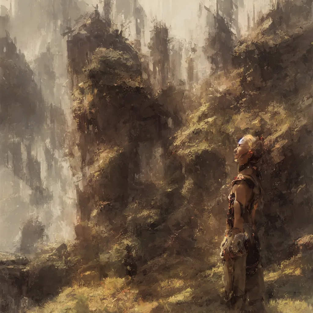 Image similar to a portrait of a character in a scenic environment by Ruan Jia