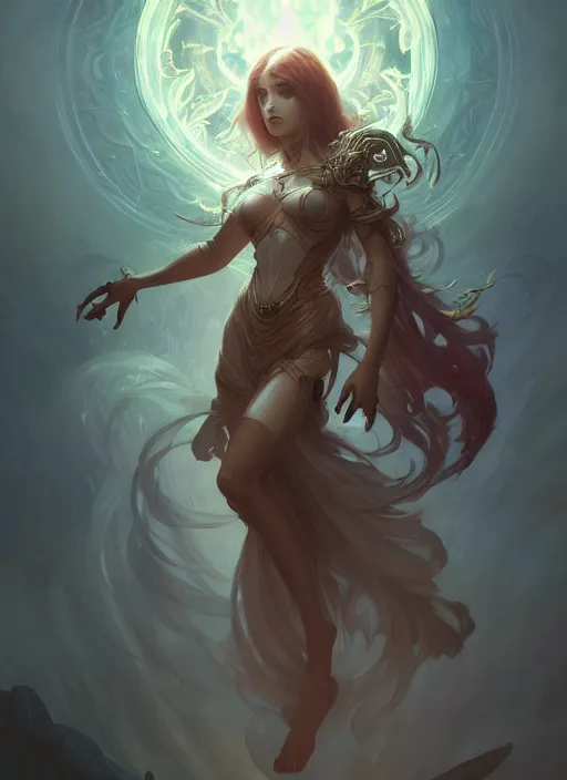 Prompt: summoner with a cute death elemental, fantasy, intricate, elegant, highly detailed, digital painting, artstation, concept art, wallpaper, smooth, sharp focus, illustration, art by artgerm and greg rutkowski and alphonse mucha