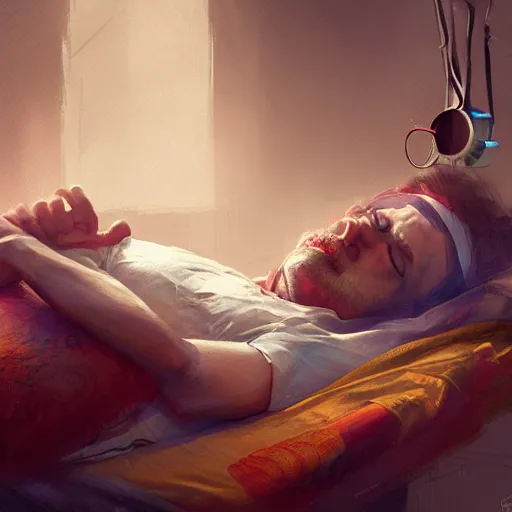 Image similar to an award winning commission of a doctor sleeping in a circus,digital art,detailed face,hyperdetailed,character design by charles bowater,greg rutkowski,artstation,deviantart,photorealistic